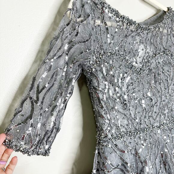 Mac Duggal 20252 High Neck Elbow Sleeve Embellished A Line Dress 4 NEW $598 - Picture 4 of 11